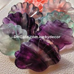 Fluorite Clam Shell Charging Bowl Natural Rainbow Quartz Crystal Rock Trinket Dish Hand Carved Polished Gemstone Seashell Tray Metaphysical Witchy Home Decor