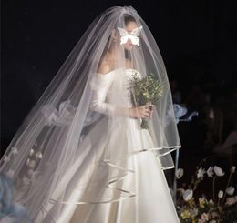 Bridal Veils Real Po 15M35M Soft WhiteIvory Two Layer Wedding Veil Ribbon Edge Mantilla Of Bride Veu De Noiva TS0061835456