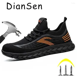 Boots DianSen Summer Light Breathable Sneaker Indestructible Safety Shoes For Men Anti-smashing Steel Toe Hombre Work Sneakers