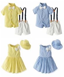 Clothing Sets Family Plaid Brother And Sister Kids Matching Outfits Boys Gentleman SuitPrincess Girls Tutu Dress Children Clothes8832171