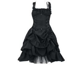 Casual Dresses Goth Retro Party Dress Women Victorian Gothic Lolita Sexy Black Lace Up Mesh Sawing Vintage Cosplay Costumes4102694