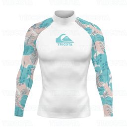 Surfing Swimsuit Mens Swim T Shirt Rash Guard Long Sleeves UPF 50 Protection Beachwear Compression Diving Wetsuit Tops 240219