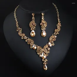 Necklace Earrings Set African Crystal Statement Water Drop Earings Fashion Women Nigerian Wedding Rhinestone Jewellery Bridal Choker Party