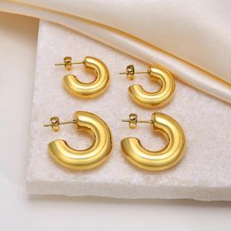 Hoop Earrings Open Thick Tube Earring For Women Stainless Steel 18k Gold Plated Elegant Jewellery