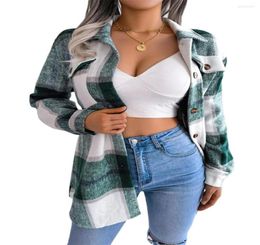 Women039s Jackets Women Lapel Long Sleeve Plaid Button Shacket Jacket Christmas Green Waist Tied Causal2486286