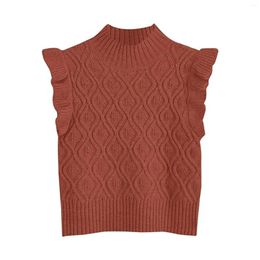 Women's Tanks Womens Stylish Ruffles Knitted Vest Casual Solid Mock Neck Sleeveless Pullover Sweater For Work Office Party Holiday Travel