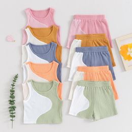 Clothing Sets Summer Kids Toddler Girls Boys Shorts Sleeveless Contrast Color Tops And Elastic Clothes