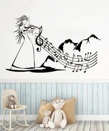 Wall Stickers Nursery Bedroom Decals Murals Decor Waterproof Folk Music Violin Musical Art Woman Decoration Poster DW78659025703