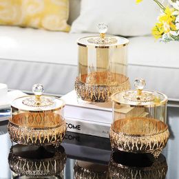 Storage Bottles European-style Glass Candy Jars Metal Hollow Jewellery Cotton Swab Box Candle Holder Delicate Food Tea Bottle Home Decor