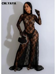 CM.YAYA Women 2024 Fashion Mesh See Though Embrodiery Sexy Party Club Dress Style Jumpsuit Suit Playsuits Rompers 240301