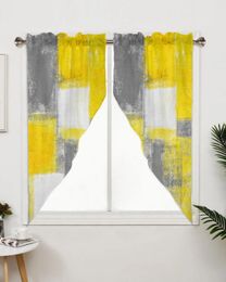 Curtain Oil Painting Abstract Geometric Yellow Grey Window Treatments Curtains For Living Room Bedroom Home Decor Triangular