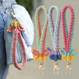 Keychains Handmade Knitting Keychain Exquisite Cotton Rope Bag Car Keyring Pendant Creative Butterfly Wristband Mobile Phone Chain Jewelry