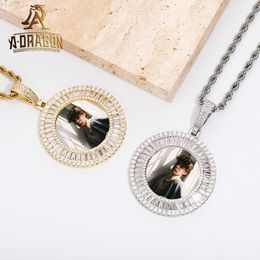 925 Sterling Silver Baguette Cut Moissanite Diamond Hip Hop Iced Out Locket Photo Memory Pendants