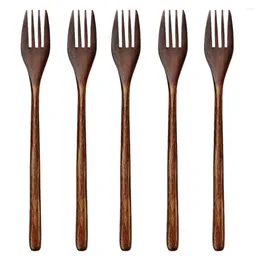 Forks 1set Wooden 5 Pieces Eco-friendly Wood Salad Dinner Fork Tableware Dinnerware For Kids Adult (5 No Rope