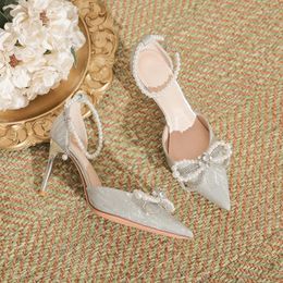 Sandals High Heels Women's Spring And Summer Shallow Mouth Wedding Shoes Large Size Fashion 2024 Pearl All-Match Stiletto Heel Pumps