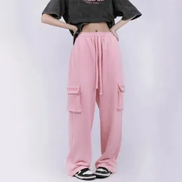 Women's Pants Y2K Pink Cargo Women Hip Hop 90s Vintage Pockets Joggers Sweatpants Oversize Korean Style Baggy Straight Wide Leg Trousers