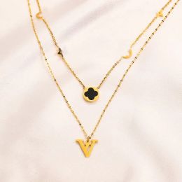 Designer-Halskette, klassische Damen-Choker-Anhängerkette, vergoldeter Edelstahl, Buchstaben-Halsketten, Hochzeit, Schmuck, Zubehör, 2 Farben