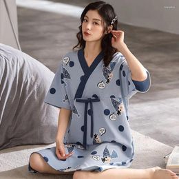 Women's Sleepwear Pure Cotton Nightgowns Female Pajamas Dress Summer Short Sleeves Cute Home Clothes Women Casual Baggy Over Knee