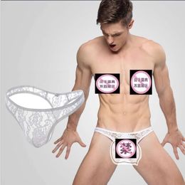 Men's Thong Low Waisted Lace Transparent Fun Sexy T-Shirt Gay Underwear 547317