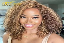 Lace Wigs HD Transparent Highlight Short Curly Wig Deep Wave Front Human Hair 13x4 Ombre Colored 4x458260314582585