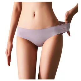 Women's Panties Sexy Ice Silk Midwaist Non-Trace Solid Colour Underwear Breathable Underpants Ladies Comfortable Lingerie