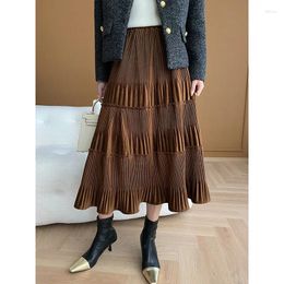 Skirts Long Thick French Fashionable Item Heavy Duty Velvet Embossed Pleated Draping Design Skirt Faldas