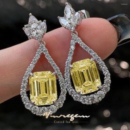 Dangle Earrings Vinregem 18K White Gold 8 10MM 12CT Emerald Cut Simulated Citrine Sapphire Gemstone Drop 925 Sterling Silver Jewellery
