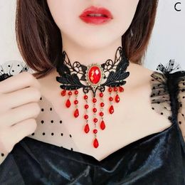 Pendant Necklaces Vintag Classic Lace Choker Necklace For Women Black White Crystal Charm Boho Jewellery