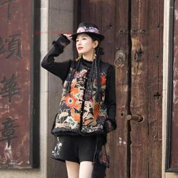 Ethnic Clothing 2024 National Flower Embroidery Tang Suit Vest Chinese Traditional Cotton-padded Oriental Vintage Casual Waistcoat