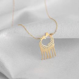 Pendant Necklaces Luxury For Women Giraffe Heart Shape Necklace Animal Pattern Choker Personalised Stainless Steel Jewellery Gifts