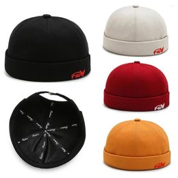 Ball Caps Winter Men Docker Cap Streetwear Hip Hop Hat Solid Colour Beanie Hats Women Brimless Skullcap Retro Embroidery Landlord