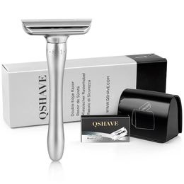 QShave Adjustable Safety Razor with Magnetic Cover 1 Razor 1 Blade Disposal Case 5 blades 240228