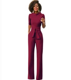 Women039s Jumpsuits Rompers Jumps Elegant Office Work Wear Business Formal 2021 Women Half Sleeve Pockets Wide Leg Pants Romp3035692