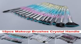 15pcs Colorful Makeup Brushes Set Crystal Brush Face Eye Lip Eye Shadow Eyeliner Eyebrow Eyelash Edge Control Brush Brochas Cosmet8179752