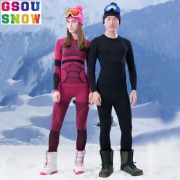 Jackets GSOU SNOW Winter Men Women Outdoor Ski Underwear Long sleeves Skiing set Quick Dry Thermal Ski Jacket+Pants Breathable Slim Coat