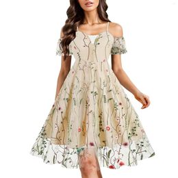 Casual Dresses Floral Embroidered Mesh Luxury Birthday Sexy Dress Spaghetti Strap Women Prom Party Cocktail Evening Midi Vintage