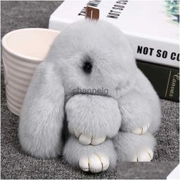 Key Rings Keychains Lanyards Keychains Lanyards Mty Colorf Rex Rabbit Fur Fluffy Bunny Key Plush Car Decoration Drop Delivery Accessories Dhn2V 240303