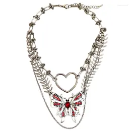 Chains Y2K Butterfly Pendant Necklace Women Light Luxury Punk Double Layer Heart Clavicle Chain Fashion Jewellery Party Gift 2024