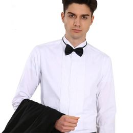 Mens Shirts Luxury Solid Long Sleeve Formal Business Cufflinks Shirt Wedding Tuxedo French Cufflinks SwallowtailGentleman S-6XL 240228