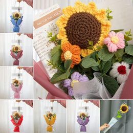 Decorative Flowers Hand-knitted Yarn Crochet Rose Sunflower Artificial Bouquet Valentine's Mother's Christmas Day Gift Home Decor