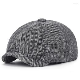 Berets 2024 Autumn Winter Wool Sboy Hats For Men Peaky Blinders Mens Flat Cap Herringbone Vintage Beret Male Outdoor Warm Bonia