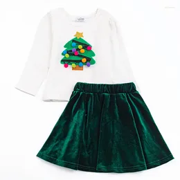 Girl Dresses Girlymax Christmas Winter Baby Girls Velvet Skirt Dress Tree Pom-pom Ruffles Set Above Knee Kids Clothing