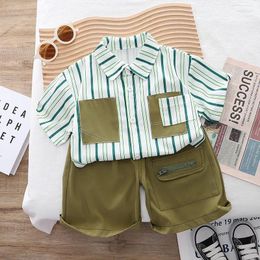 Clothing Sets Summer Toddler Boys Suit For 1-5Yrs Fashion Children Short Sleeve Striped Shirt And Pants 2-pieces Set Kid Costume