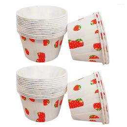 Disposable Cups Straws Strawberry Pattern Paper Treat Dessert Bowls For Bakery