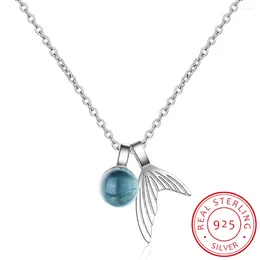 Pendants 925 Sterling Silver Blue Crystal Mermaid Tears Necklaces & For Women Trend Lady Fine Jewelry