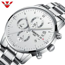 Relogio NIBOSI Luxury Famous Top Brand Men Sliver White Wristwatch Waterproof Clock Quartz Watch for Men Relogio Masculino271D