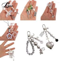 Keychains Phone Charm Strap Y2K Keychain Kawaii-Cute Pendant Jewelry Keyring Lanyard String Black Cross-Bow Beaded Chain For Women Girl