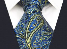 E13 Blue Yellow Paisley Silk Mens Necktie Wedding Classic Ties for male Classic Novelty Extra long size4689529