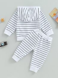 Clothing Sets TNGXXWL Baby Boy Fall Clothes Casual Stripe Hooded Sweatshirt And Jogger Pants Cute Winter Outfits (D White 0-6 Months)