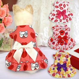 Dog Apparel Pet Dress With Bow Decoration Charming Decorated Princess Skirts Cat Dresses Cartoon Print Comfortable Stylish